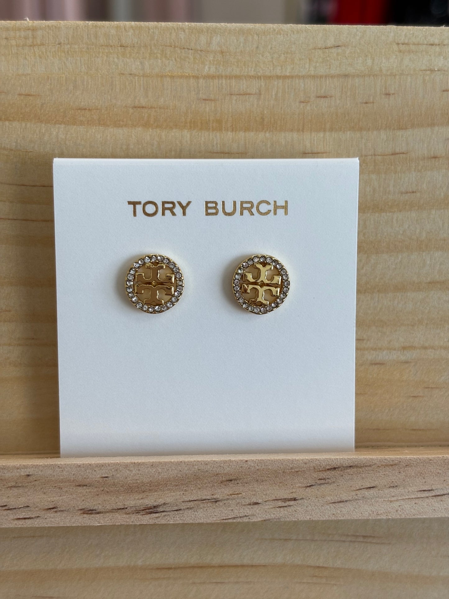 TB Circle Rhinestone Gold Earrings