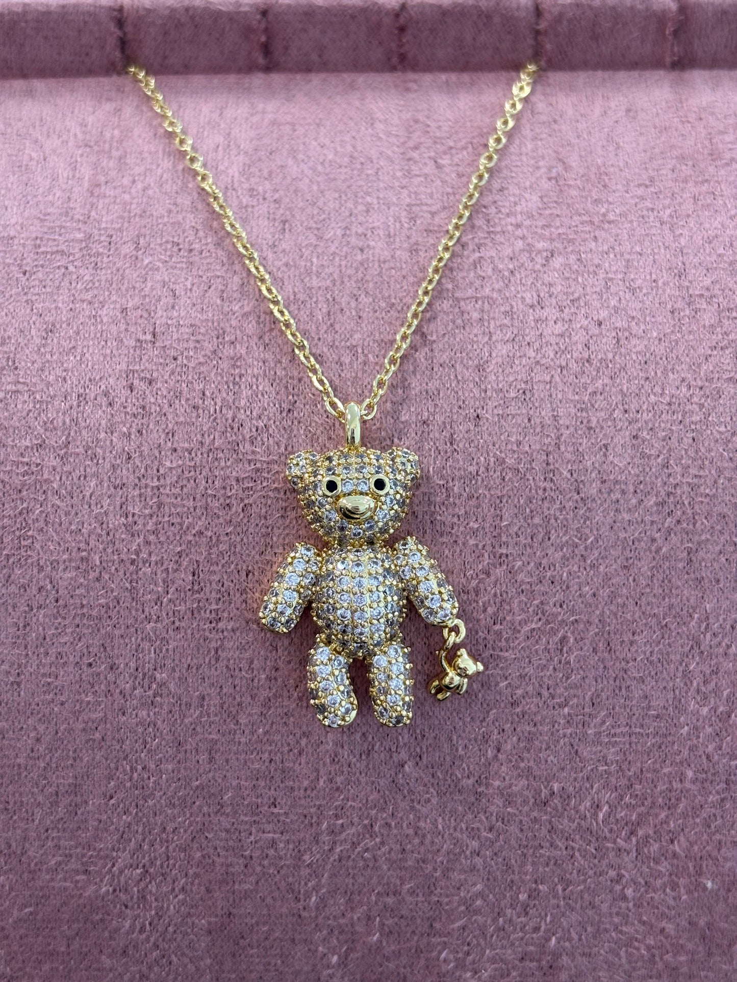 Gold Rhinestone Bear Necklace