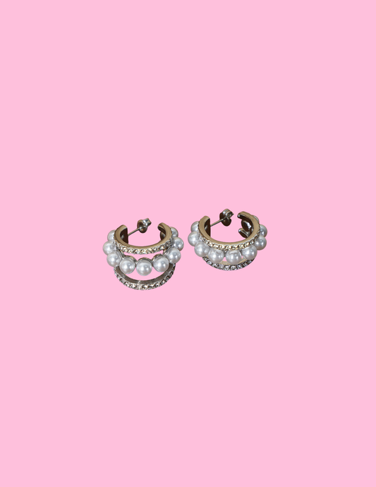 Silver/Pearl Hoops