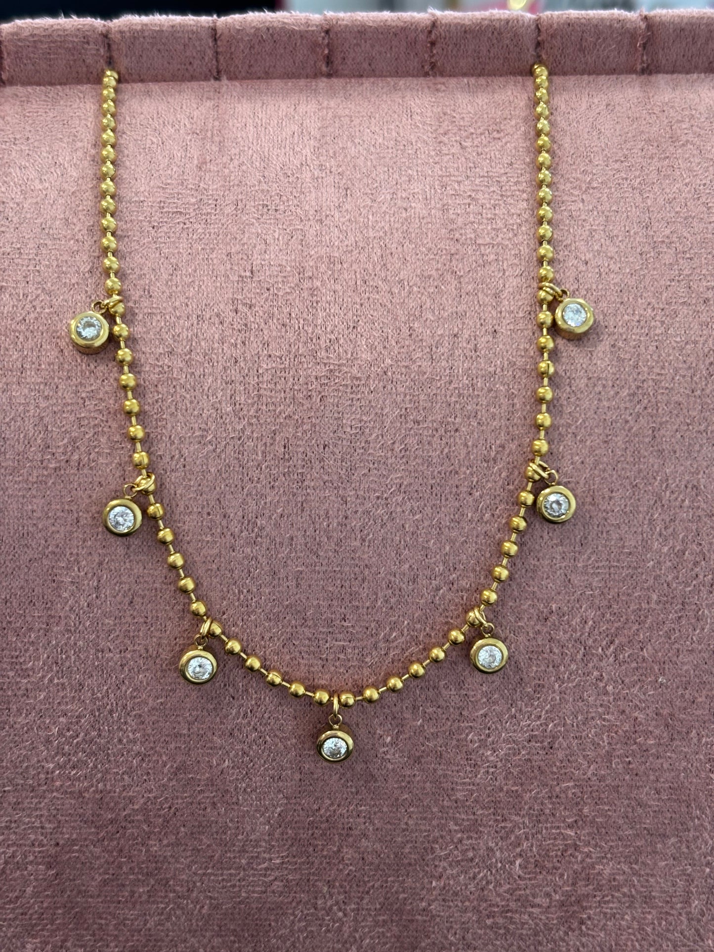 Rhinestone Circle Gold Necklace