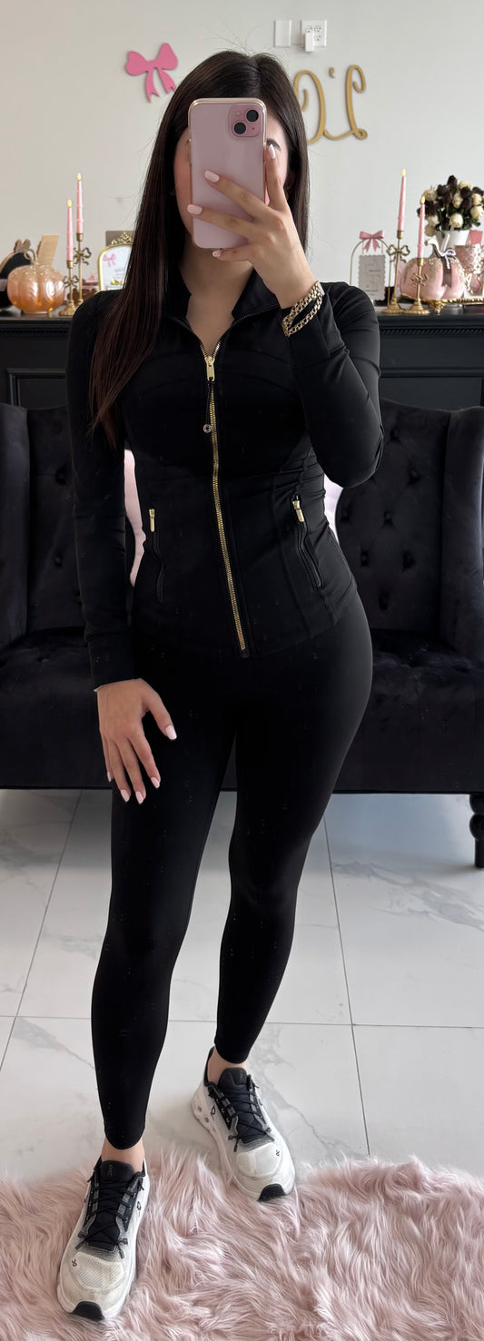 Black two piece active wear set