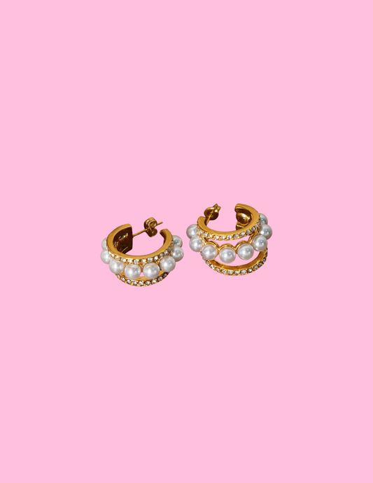 Gold/Pearl Hoops