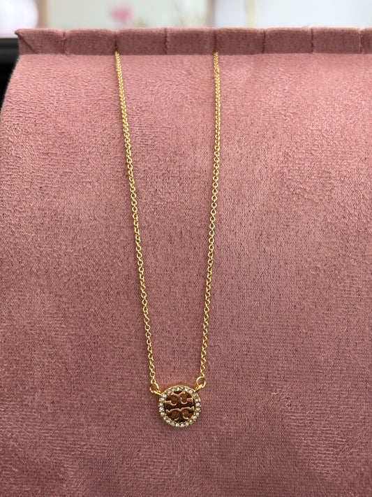 TB Circle Rhinestone gold necklace
