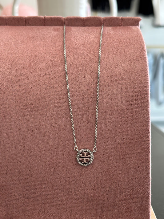 Tory circle rhinestone silver necklace