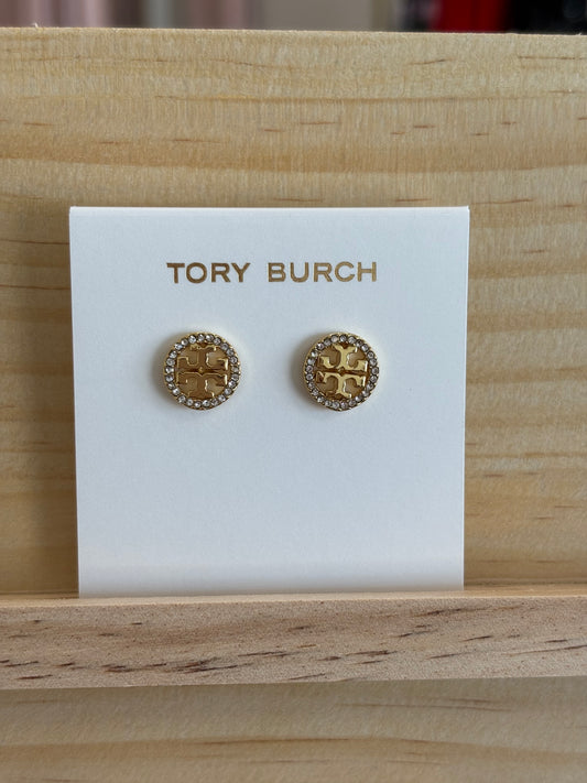 TB Circle Rhinestone Gold Earrings