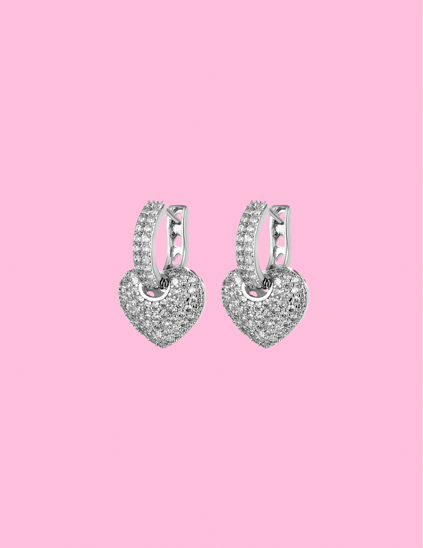 Silver Heart Rhinestone Earrings