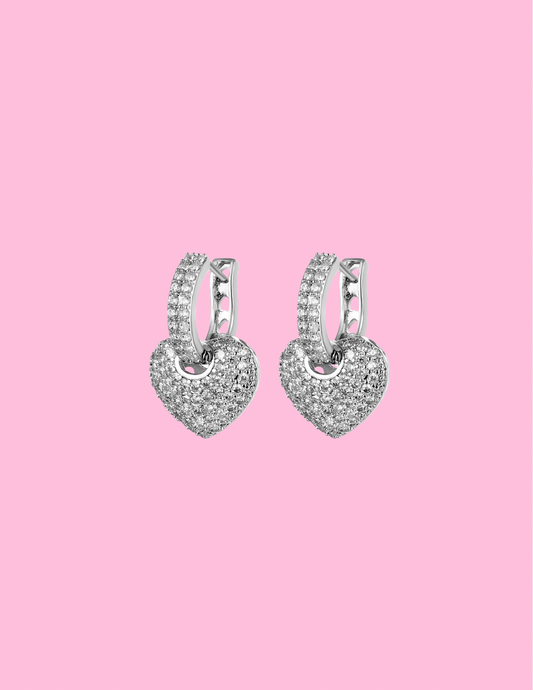 Silver Heart Rhinestone Earrings