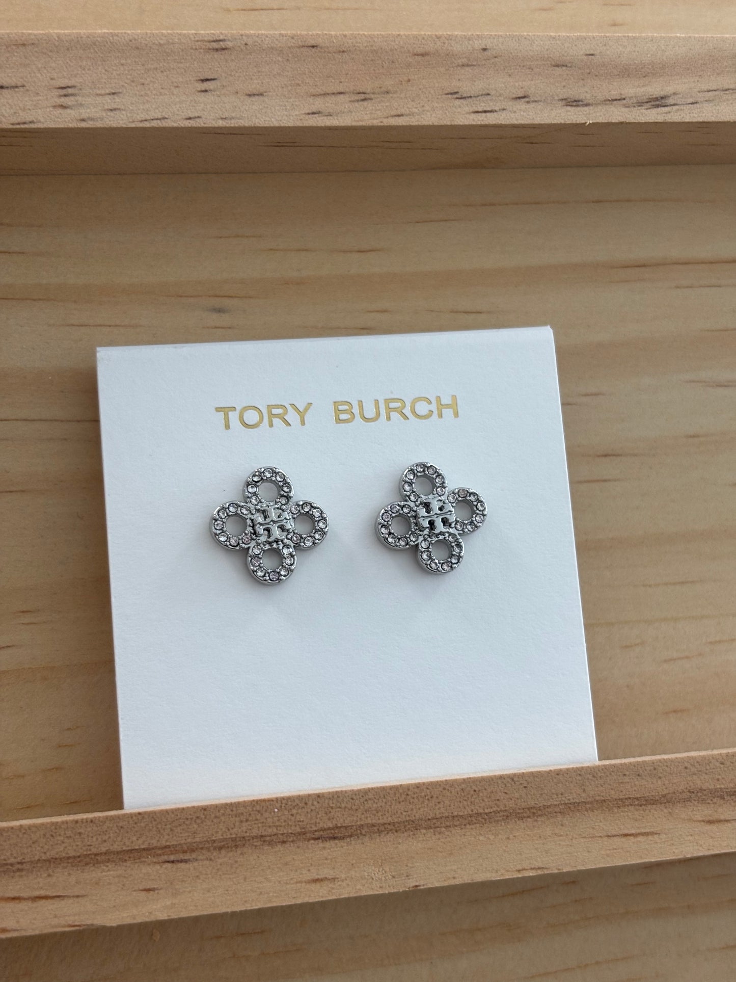 TB silver flower rhinestone earrings